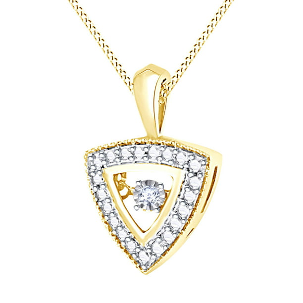 0.01 Cttw Round Cut White Natural Diamond Trillion Shape Pendant Necklace In 14K Gold Over Sterling Silver 